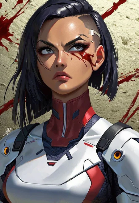 score_9_up, score_8_up, score_7_up, very detailed,
1girl, dark skinned, tanned, battle armour, blood on clothes, blood on face, angry, exhausted solo focus on female face, portrait shot, from stomach up, stylised, cyberpunk building in background, detailed face, best detail, (best quality:1.5), masterpiece, (high resolution:1.5)
ng_deepnegative_v1_75t, OverallDetail, , Expressiveh