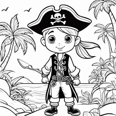 A cute pirate boy cartoon, ColoringBookAF, <lora:ColoringBook:1>