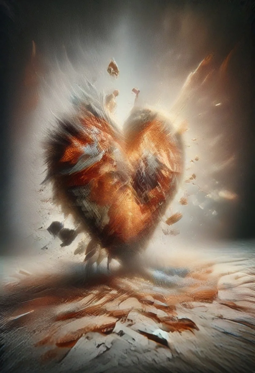 ((Exploding heart, shrapnel)), Sparkling orange heart, orange heart, icy orange heart, ice orange heart, sparkly orange heart, sparking orange heart, crystal orange heart, crystalline orange heart, ice, heart ice sculpture, ice sculpture, prism heart, rainbow from prism, snow
BREAK 
Flat prism background, flat ice background