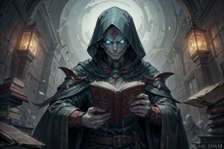 <lora:EdobHorrorLandscape_v1.0:1> ,(EdobHorrorLandscape:1.3),old male necromancer, powerful magician, holding ancient grimoire, dark magician clothes, green light, evil smirk, magical swirls, horror, multiple undead corpses,skulls,blood stained book pages, magic runes