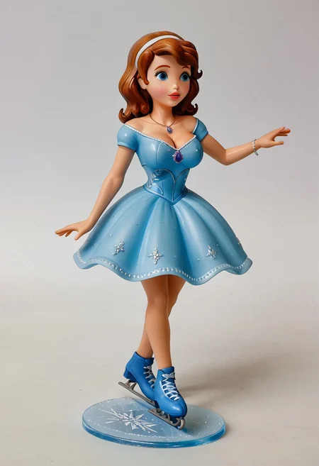 sofia_the_first, necklace, figure skating leotard, dress, ice rink,on ice, large breasts, cleavage