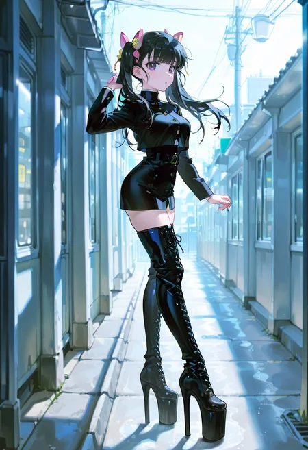glamour thigh boots,platform heels,1girl,solo,looking at viewer,konya_karasue,tsuyuri kanao