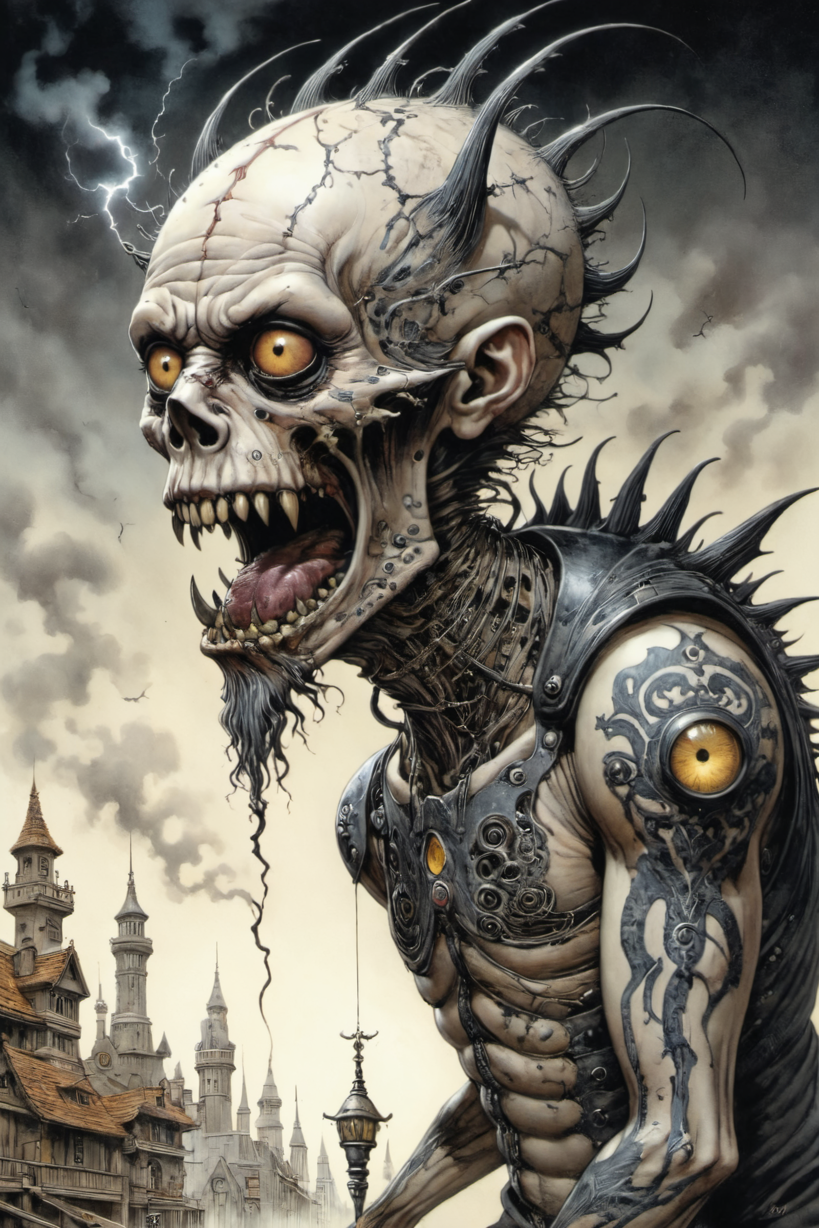 Hyperrealistic art illustration by gris grimly,sparks fear and imagination in the viewer,masterpiece,intricately detailed,awe inspiring, . Extremely high-resolution details, photographic, realism pushed to extreme, fine texture, incredibly lifelike