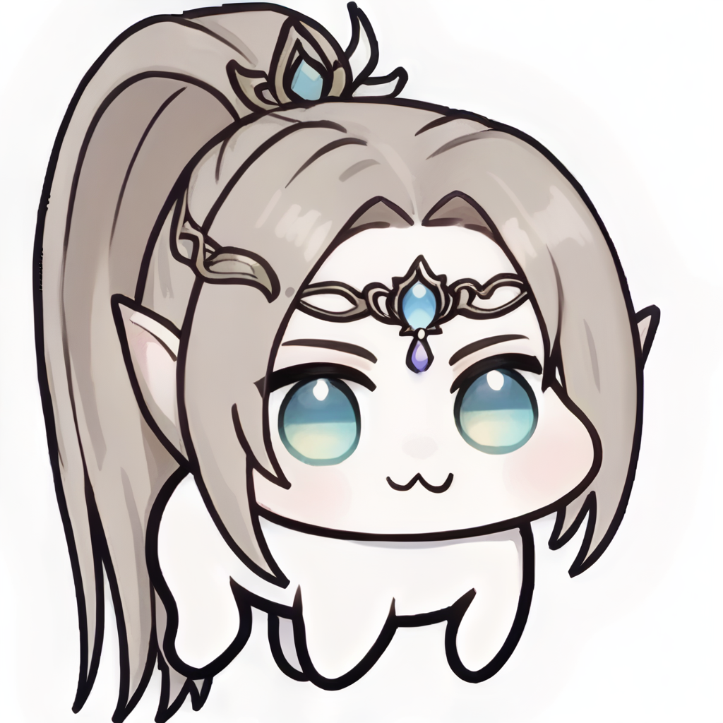 doro, creature, :3, chibi, no humans, four legs, solid circle eyes, no pupils, white skin, circlet, ponytail, hair ornament, <lora:Doro_X_PDXL_V1:1.0>,  <lora:selenekr-ponyxl-beta4-08:0.9>, selenekr, white background, simple background,