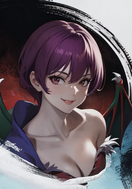 sfw, <lora:darkstalkers_lilith_nai:0.8>, darkstalkers_lilith, portrait, smile, (seductive, alluring, charming:1.3), seductive, (ultra-high res, high details, absurdres:1.3)