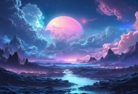 serene night, beautiful sky, apocalyptic, silhouette, Complex landscape, best quality, pastel colors, light blue tint, aesthetic Ethereal, Effulgent, Idyllic atmosphere, Tranquil, ethereal quality, cinematic volume, Twinkling lighting, glowing aura, global illumination, glowneon, Anisotropic Filtering, Unrivaled Opus, Unconventional, hyper detailed, HDR,