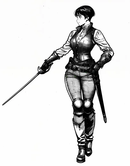 1girl, short-hair, belt, bracers, vest, sheath, sheathed rapier, scabbard, steampunk, very awa, masterpiece, best quality, newest, absurdres, highres