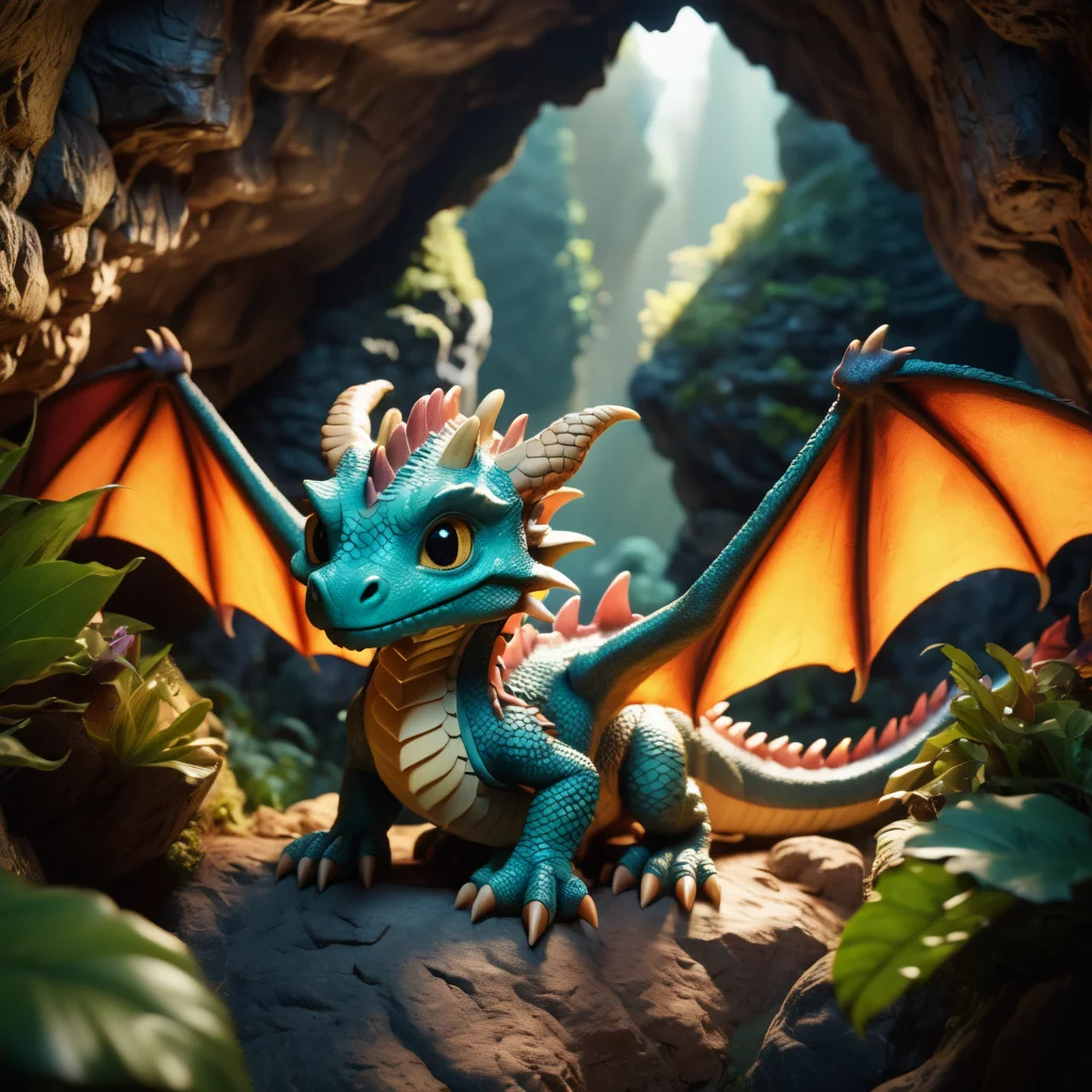 embedding:lazypos, cute dragon, inside a cave