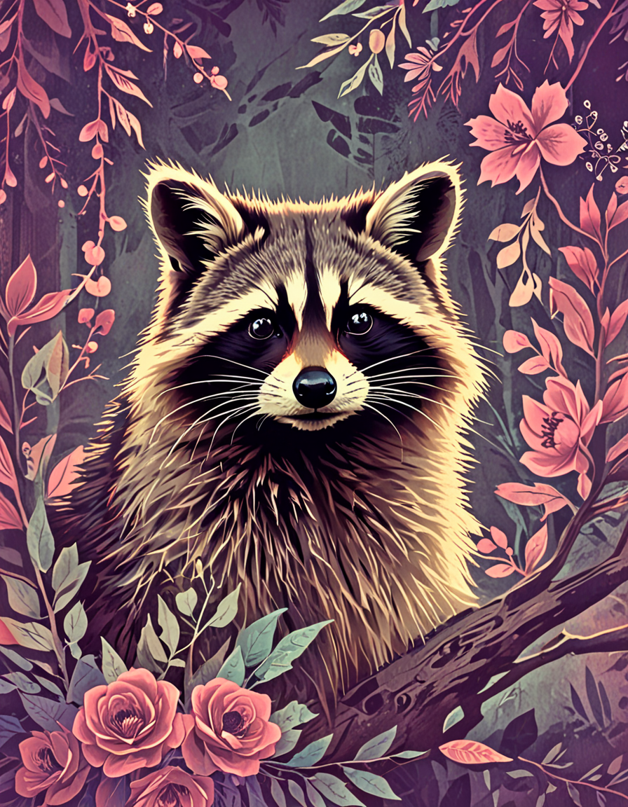 novuschroma15 style cat raccoon on a branch with flowers  <lora:novuschroma15 style_colorfx:1>  <lora:sdxl_lightning_8step_lora:1>