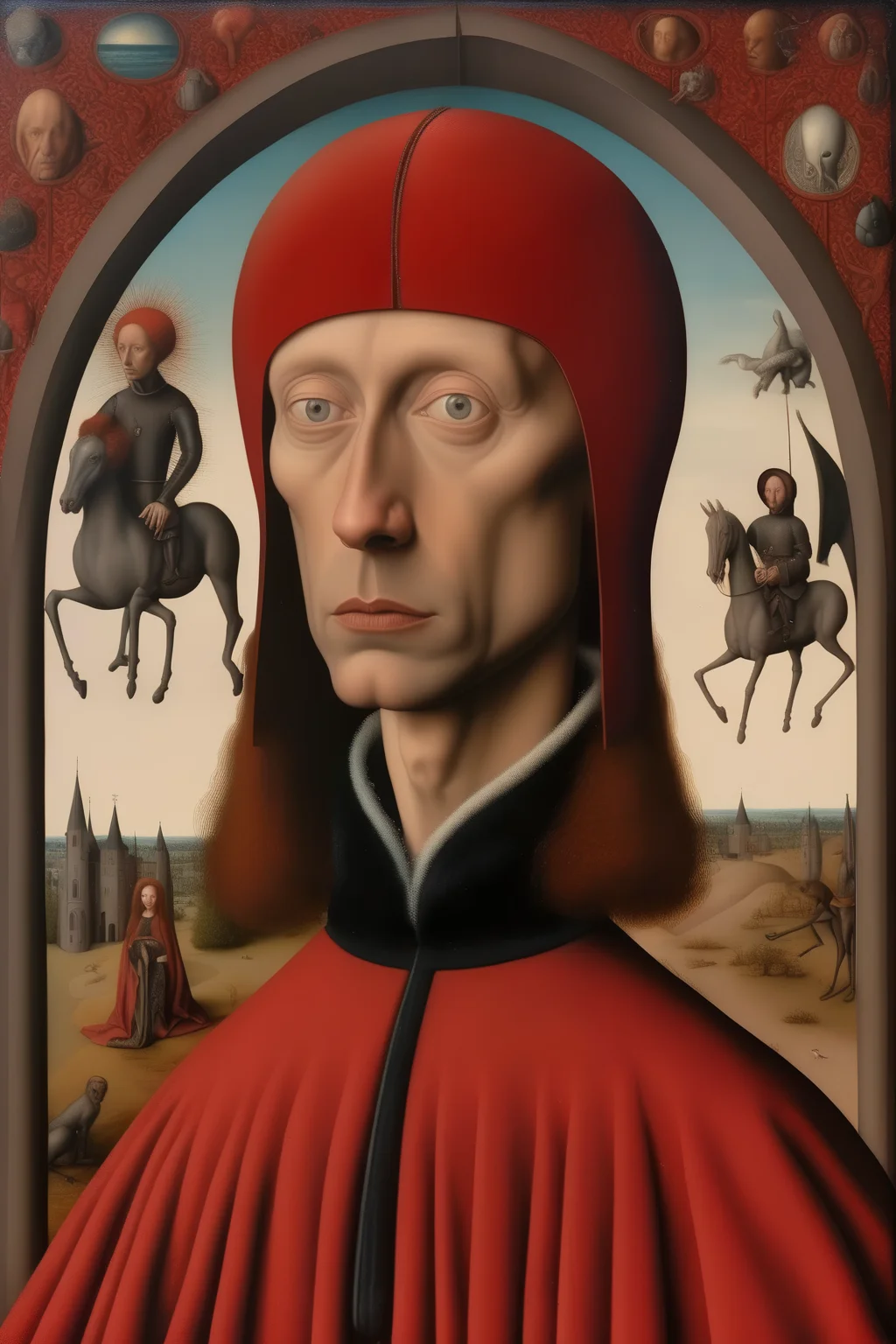 <lora:Jan van Eyck Style:1>Jan van Eyck Style - surrealism in the style of hans memling,, in tthe style of joan fouquet
