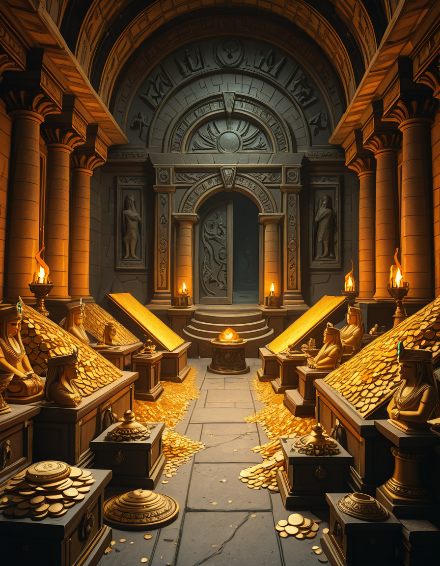 A hidden treasure chamber deep within an ancient temple, illuminated by the warm golden glow of torches and mystical blue light from enchanted crystals. The room is filled with piles of gold coins, jewel-encrusted goblets, and ancient artifacts covered in dust. Massive stone statues of forgotten deities guard the chamber, their eyes glowing faintly as if watching intruders. In the center, a grand pedestal holds a legendary artifactâan ornate golden crown encrusted with emeralds and sapphires, shimmering with an otherworldly aura. The walls are adorned with intricate carvings depicting lost civilizations, and creeping vines hint at centuries of abandonment. The atmosphere is mystical and slightly eerie, with a sense of both wonder and danger. The air is thick with the scent of aged parchment and burning incense, adding to the chamberâs ancient and mysterious feel. Cinematic lighting with dramatic shadows enhances the depth and richness of the scene, creating a visually stunning and immersive environment.
<lora:SDXLFaeTastic2400:0.4> <lora:extremely_detailed:0.4> extremely detailed,treasure ch4mb3r, <lora:treasure_ch4mb3r-i:1>, Masterpiece,best quality,hi res,8k,hi res,8k,award winning,(sharp focus, intricate, highly detailed),