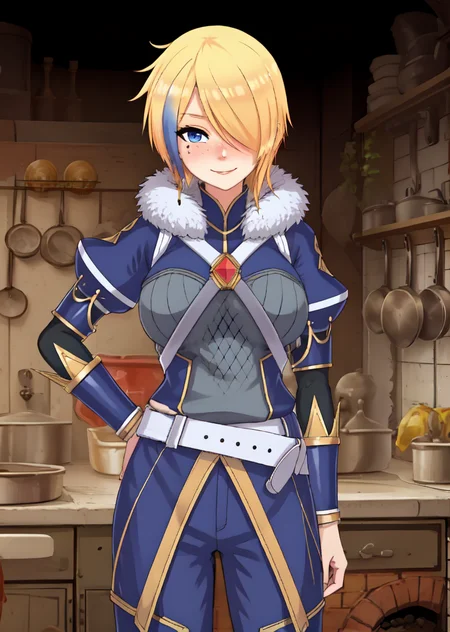 <lora:Claire Liver020-10:0.7> , claire-liver020, blonde hair, 1girl, blue hair, hair over one eye, multicolored hair, solo, blue eyes, armor, short hair, mole, mole under eye, fur trim, braid, jewelry, streaked hair, earrings, belt, boots, smile, blushing,, 1 girl, 20yo, Beautiful Fingers, Beautiful long legs, Beautiful body, Beautiful Nose, Beautiful character design, perfect eyes, perfect face, looking at viewer, (innocent_big_eyes:1.0), official art, perfect lighting , Colorful, Bright_Front_face_Lighting, (masterpiece :1.0), (best_quality:1.0), ultra high res,4K, ultra-detailed, photography, 8K, HDR, highres, absurdres:1.2, Kodak portra 400, film grain, blurry background, lens flare, (vibrant_color:1.2) , (Beautiful,large_Breasts:1.4), (beautiful_face:1.5), (narrow_waist),