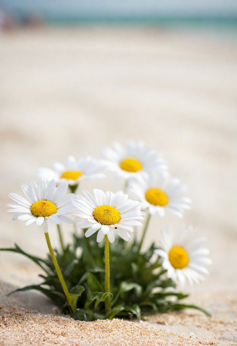 Bavarian ([Daisy:Daisies:2]:1.2) , Ceramic and Groovy, Rule of Thirds, Geeky beach, Hazy conditions, soft focus, Suffering, hard light, 50mm, professional, (sfw:1.1) <lora:picxer_real:0.8>