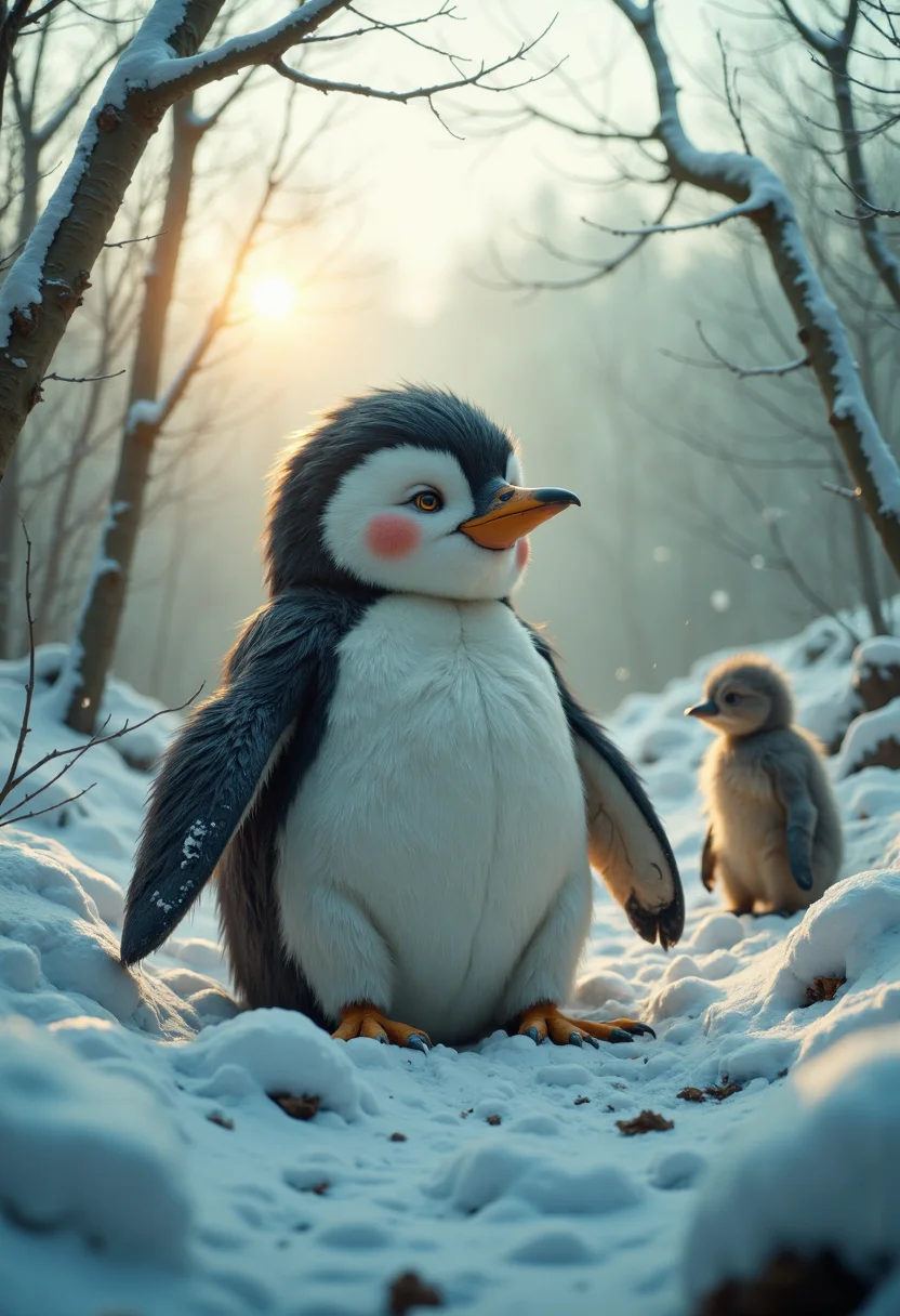 analog film photo a photorealistic depiction of a penguin-shaped snowman set against a serene winter landscape with soft, feathery clouds and gentle, diffused sunlight casting a warm glow across the scene. The penguin snowman should be rendered in exquisite detail, with textured, rough-hewn wood grain visible on its body, and intricate feathers detailing on its tuxedo-like plumage. Its bright, inquisitive eyes should sparkle with curiosity, while its rosy cheeks should add a touch of endearing warmth to the scene. The snowman's body should be subtly relaxed, as if it's sitting comfortably on a soft, powdery blanket, inviting the viewer to step closer.
faded film, desaturated, 35mm photo, grainy, vignette, vintage, Kodachrome, Lomography, stained, highly detailed, found footage