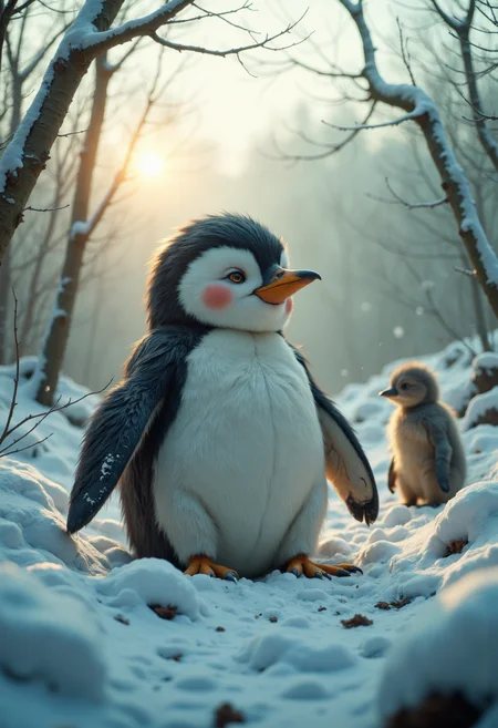 analog film photo a photorealistic depiction of a penguin-shaped snowman set against a serene winter landscape with soft, feathery clouds and gentle, diffused sunlight casting a warm glow across the scene. The penguin snowman should be rendered in exquisite detail, with textured, rough-hewn wood grain visible on its body, and intricate feathers detailing on its tuxedo-like plumage. Its bright, inquisitive eyes should sparkle with curiosity, while its rosy cheeks should add a touch of endearing warmth to the scene. The snowman's body should be subtly relaxed, as if it's sitting comfortably on a soft, powdery blanket, inviting the viewer to step closer.
faded film, desaturated, 35mm photo, grainy, vignette, vintage, Kodachrome, Lomography, stained, highly detailed, found footage