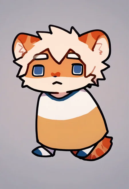 score_9_up, score_8_up, score_7_up, source_furry, milkytiger, tiger ears, tiger boy, white eyebrows, blue eyes, 1boy, solo, chibi, dot eyes