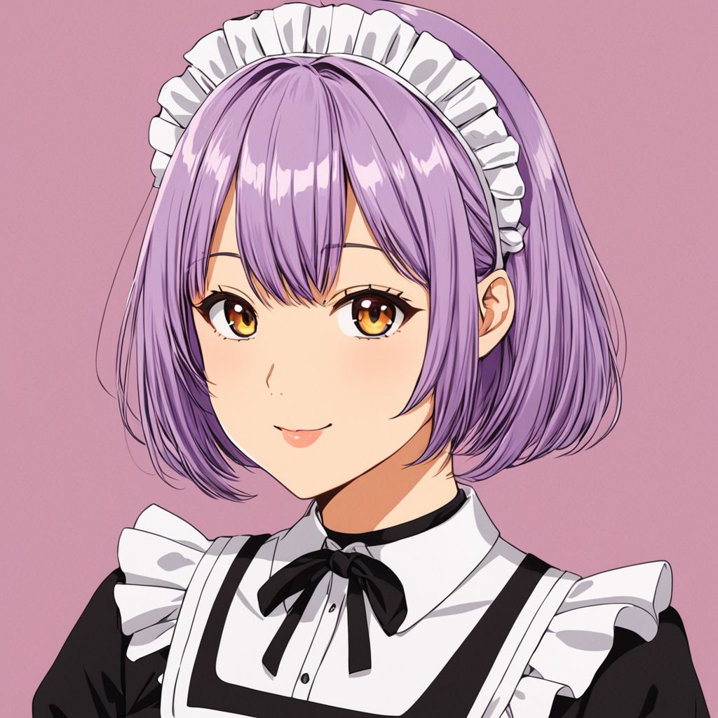 score_9, score_8_up, score_7_up, artist style: urushihara satoshi, source_anime, BREAK, 1woman, black dress ,maid headdress, maid apron, maid dress, white collar, necklace, long_sleeves, maid, collarbone, choker, light_purple_hair, bangs, short_hair,