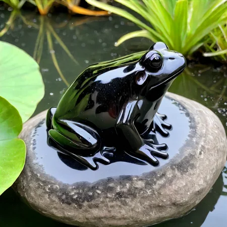 frog made out of obsidian in a pond <lora:Obsidian SDXL:1>