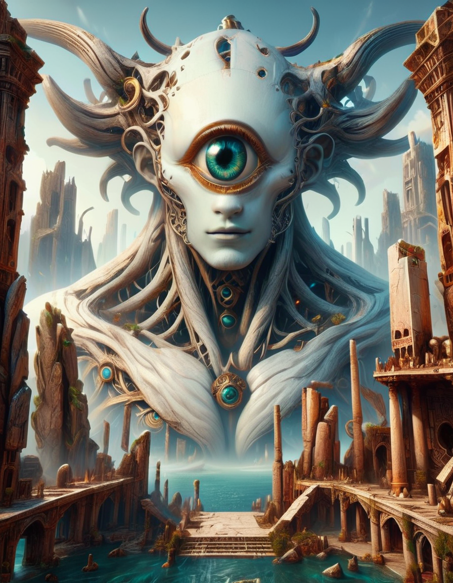 ral-cyclops, score_9, score_8_up, score_7_up, score_6_up, score_5_up, score_4_up, solo,long_hair,looking_at_viewer,outdoors,water,no_humans,scenery,fantasy,ruins,one-eyed <lora:ral-cyclops-pony:1>