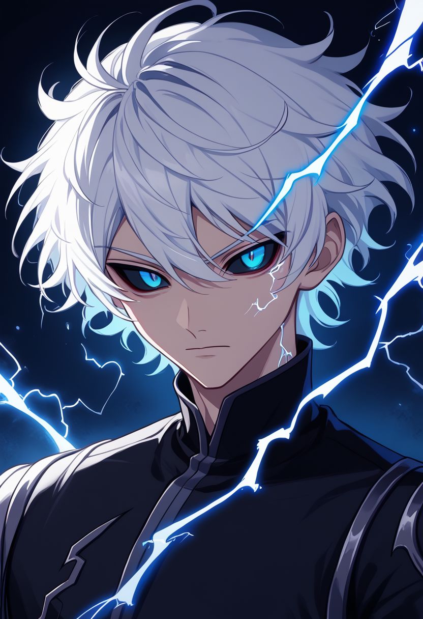 w4t3relemental style, male focus, 1boy, solo, white hair, electricity, blue eyes, upper body, glowing, closed mouth, short hair, colored sclera, black sclera, looking at viewer, splash, ethereal, water, waves, made of water, partially submerged, ocean, BREAK  PonyXLV6_Scores