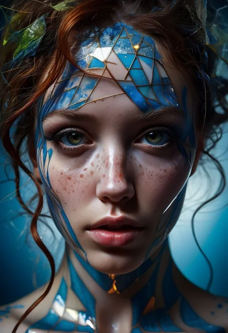 mysterious face with freckles, an exotic girl in tape clothing, fading background, alluring goddess, blacktapeprojekt, by Minjae Lee, Carne Griffiths, Emily Kell, Steve McCurry, Geoffroy Thoorens, Aaron Horkey, Jordan Grimmer, Greg Rutkowski, amazing depth, double exposure, surreal, geometric patterns, intricately detailed, bokeh, perfect balanced, deep fine borders, artistic photorealism , smooth, great masterwork by Suiras <lora:add-detail-xl:2> <lora:Double_Exposure:0.5>