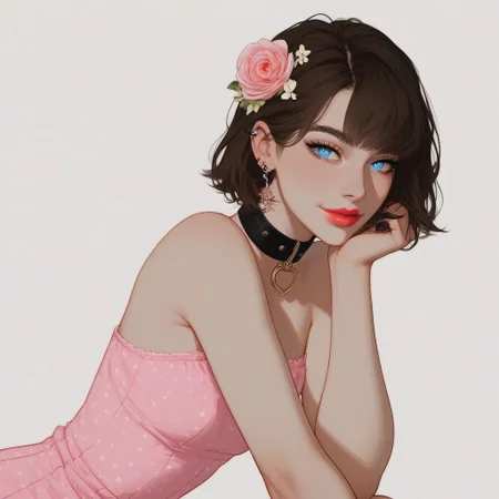 score_9, score_8_up, score_7_up, Expressiveh, , sexy pose,
, kawaii, perfect eyes, detailed, , pale skin, perfect skin,
(1_Femboy), detailed eyes, big blue eyes,
,
sexy skinny feminne body,
, narrow waist, bob haircut ,brown hair,
Lace stockings, , black nails, , ear piercing, makeup, lipstick, strands, manicure,
, submissive, thin waist, , collar,
Aroused,
, , , summerdress, pink dress, flower print, flower hair ornament, highly detailed, intricate, , sitting, knees up, leaning forward, head resting on knees, side view, dutch angle, looking at viewer, gentle smile, modelshoot, abstract background, solo