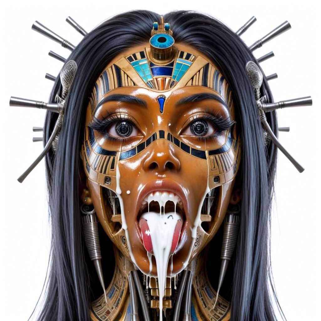 <lora:Kali_Yuga_Kali:1> kali, 
makeup, mechanical parts, long hair, facial, black eyes, black themed, portrait, cum, science fiction, white background, open mouth, american woman, psychedelic background, forked tongue, egyptian themed, cumsplash,  realistic, mouthful,