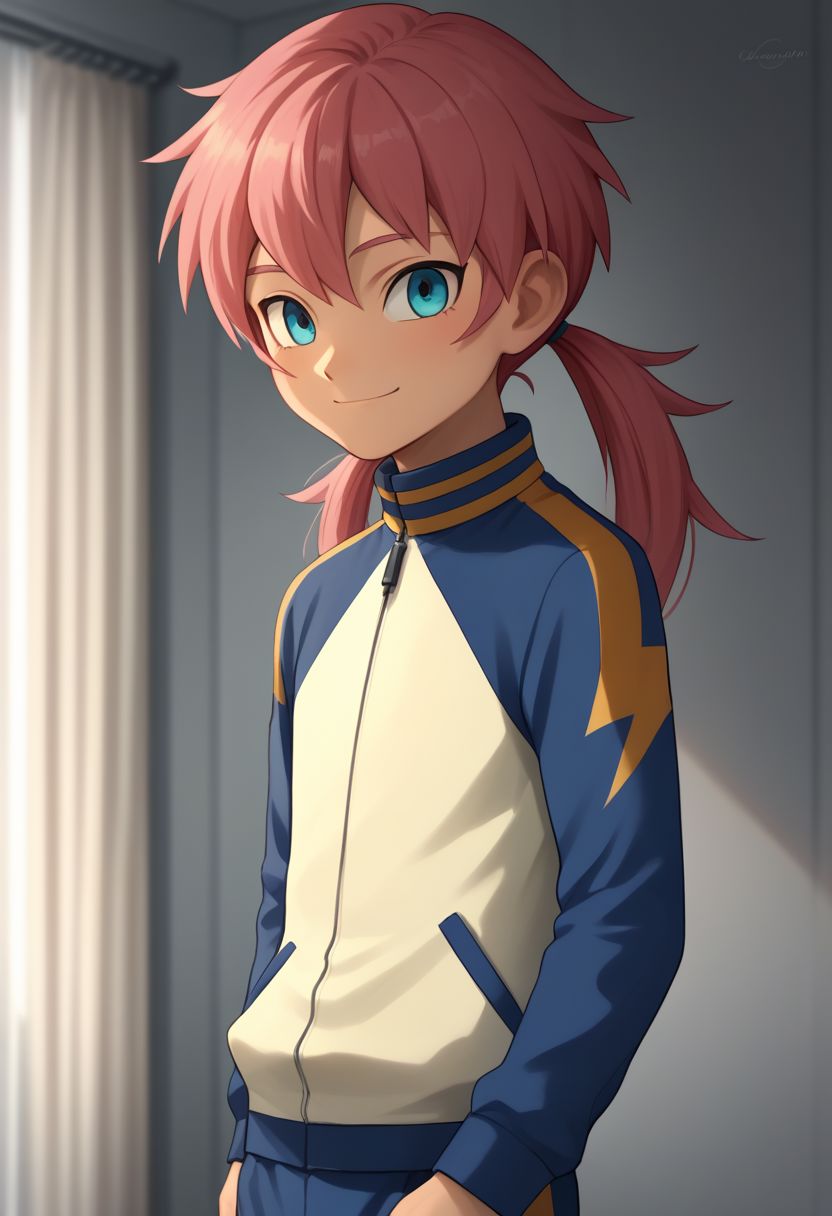 score_9, score_8_up, score_7_up, source_anime, highly detailed, 1boy, solo, male_focus, skinny, slender, cute, 
gabi_ina, male focus, 1boy, solo, twintails, pink hair, blue eyes,  track jacket,  jacket, smile, raimon, long hair, track suit,