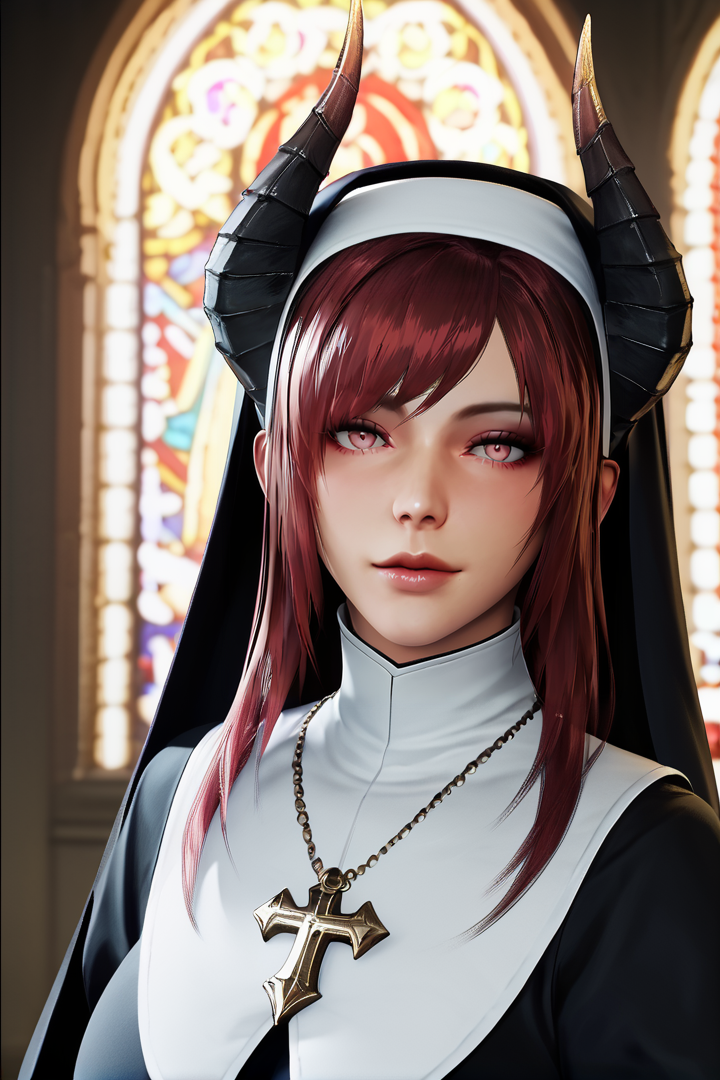 score_9, score_8_up, score_7_up, score_6_up, score_5_up, score_4_up, source_anime, 3dr7, mature female, nun, pink eyes, black horns, red hair, long hair,
BREAK dark, chapel, upper body, red lighting, bedroom eyes, visible breath
<lora:3d-REXstep00001800:1>
