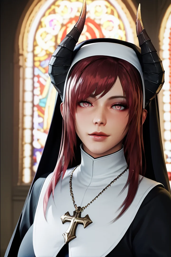 score_9, score_8_up, score_7_up, score_6_up, score_5_up, score_4_up, source_anime, 3dr7, mature female, nun, pink eyes, black horns, red hair, long hair,
BREAK dark, chapel, upper body, red lighting, bedroom eyes, visible breath
<lora:3d-REXstep00001800:1>