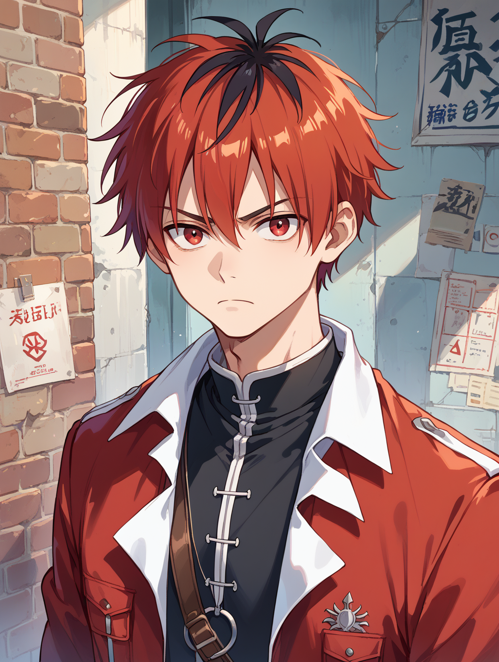 score_9, score_8_up, score_7_up,source_anime,BREAK,
stark_sousou_no_frieren, 1boy, serious, looking at viewer, red eyes, black shirt, red jacket, 
<lora:stark_sousou_no_frieren:1>