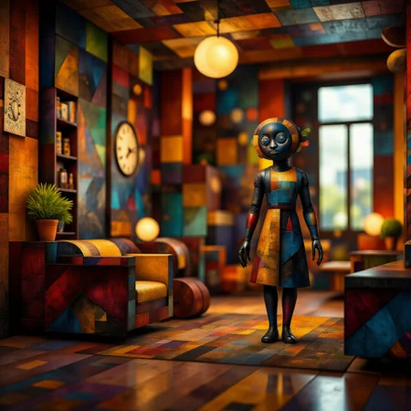 miniatrised Namibian mature female alien in a Victorian dollhouse <lora:midjourney_whisper_chromaplex_v1:1.21>
