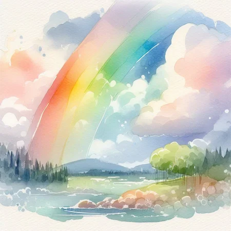 SoftWaterColors, a rainbow, cute, clouds