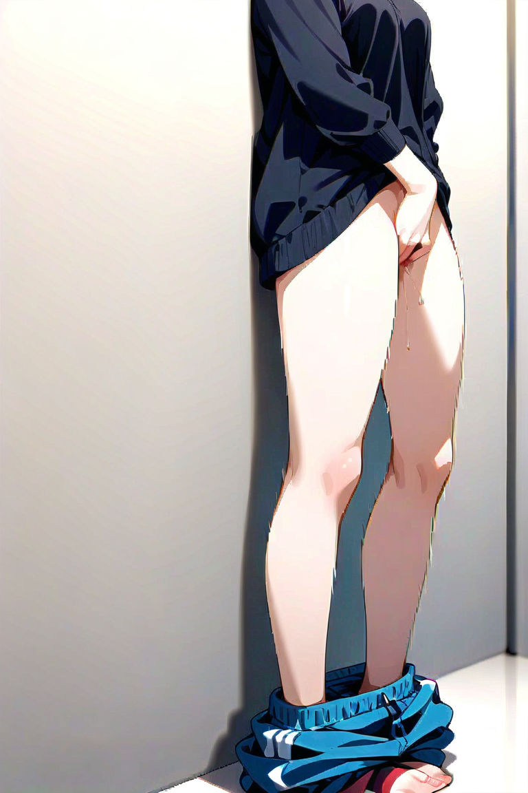 a beautiful woman with is standing. pants around ankles. she is masturbating. <lora:Pants_Down_Masturbation-000010:1> p4nts_d0wn_m4sturbation