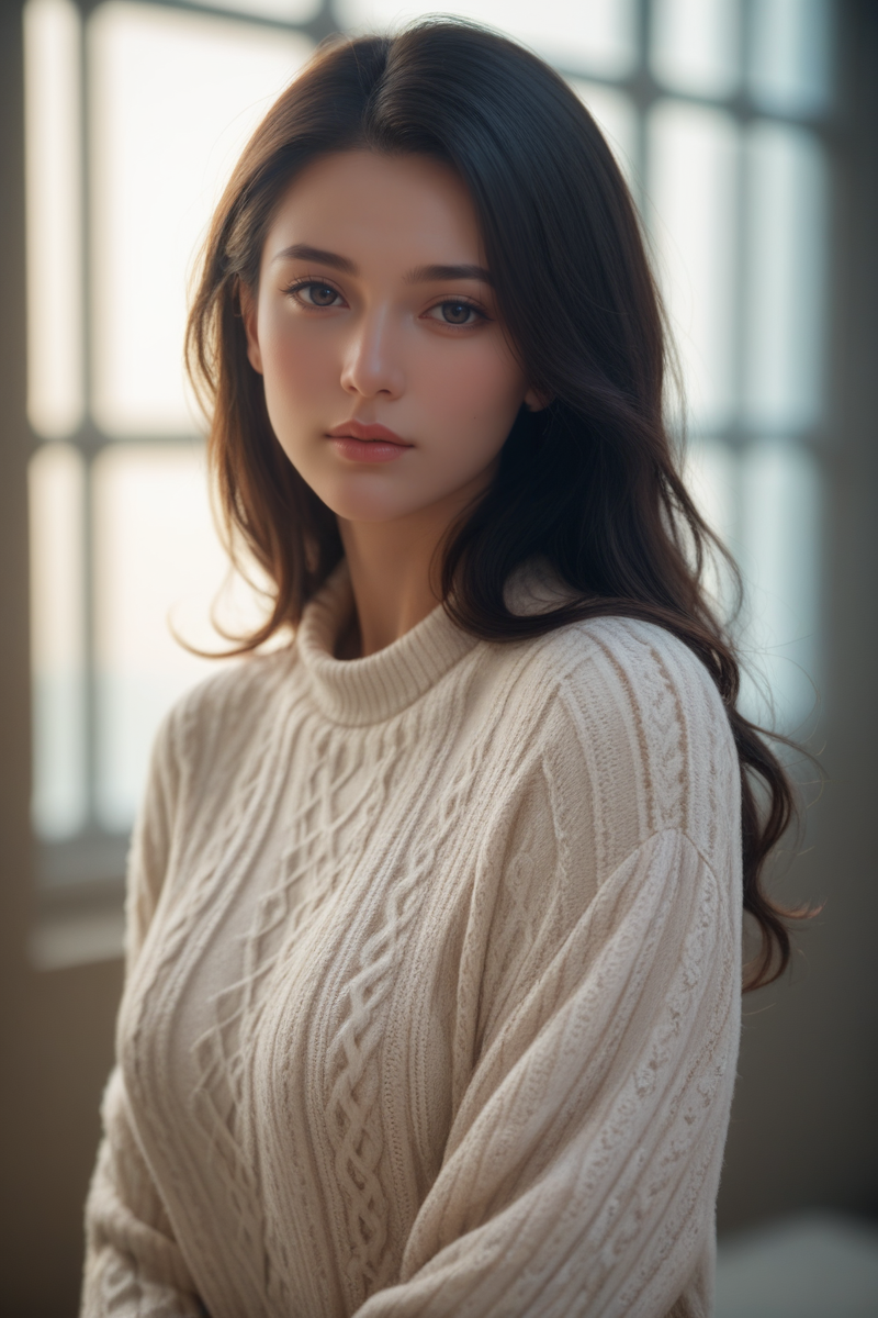 score_9,score_8_up,score_7_up,
masterpiece, 1girl, 20 years old, 8k, hd, beautiful girl, black hair,
pale skin, beautiful face, beautiful woman, sweater, looking at viewer,
fading backlit background,amazing depth,double exposure,
intricately detailed,bokeh,