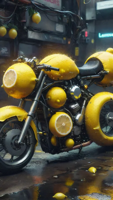 <lora:lcm-lora-sdxl:1>,<lora:add-detail-xl:1>,<lora:When_Life_Gives_You_Lemons:1>,wl_lemons,a cyberpunk motorcycle,