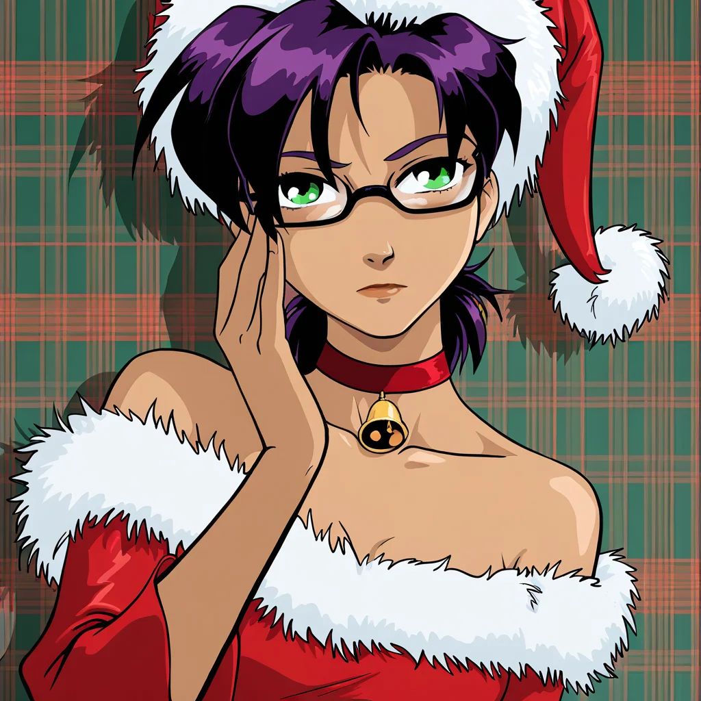 <lora:Konoko vPRED:1> onigame, konoko, santa hat, glasses, santa dress, off shoulder,    ,   masterpiece, best quality,  very aesthetic