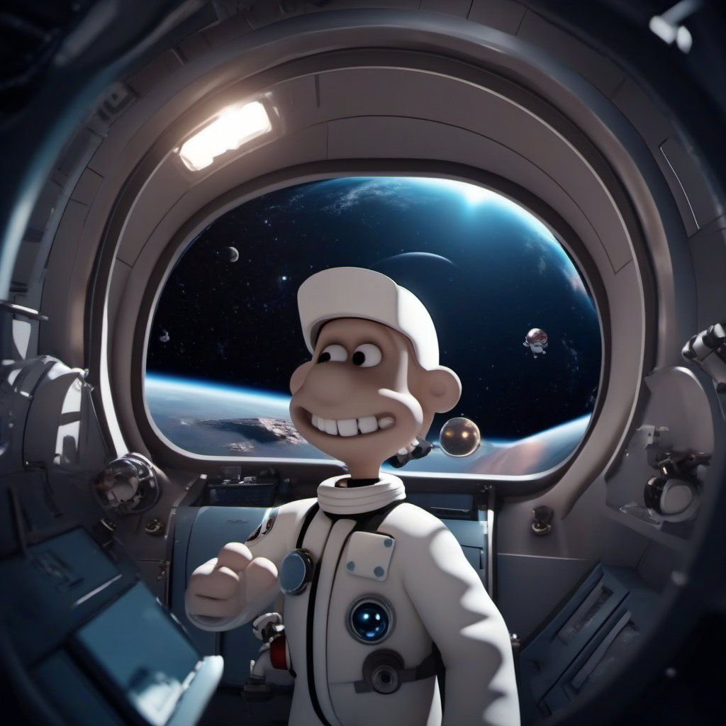 cinematic photo cinematic photo of a cartoon 1boy, bald, astronaut suit, solo,  teeth, in space <lora:WallaceGromit1024:0.8> . 35mm photograph, film, bokeh, professional, 4k, highly detailed . 35mm photograph, film, bokeh, professional, 4k, highly detailed