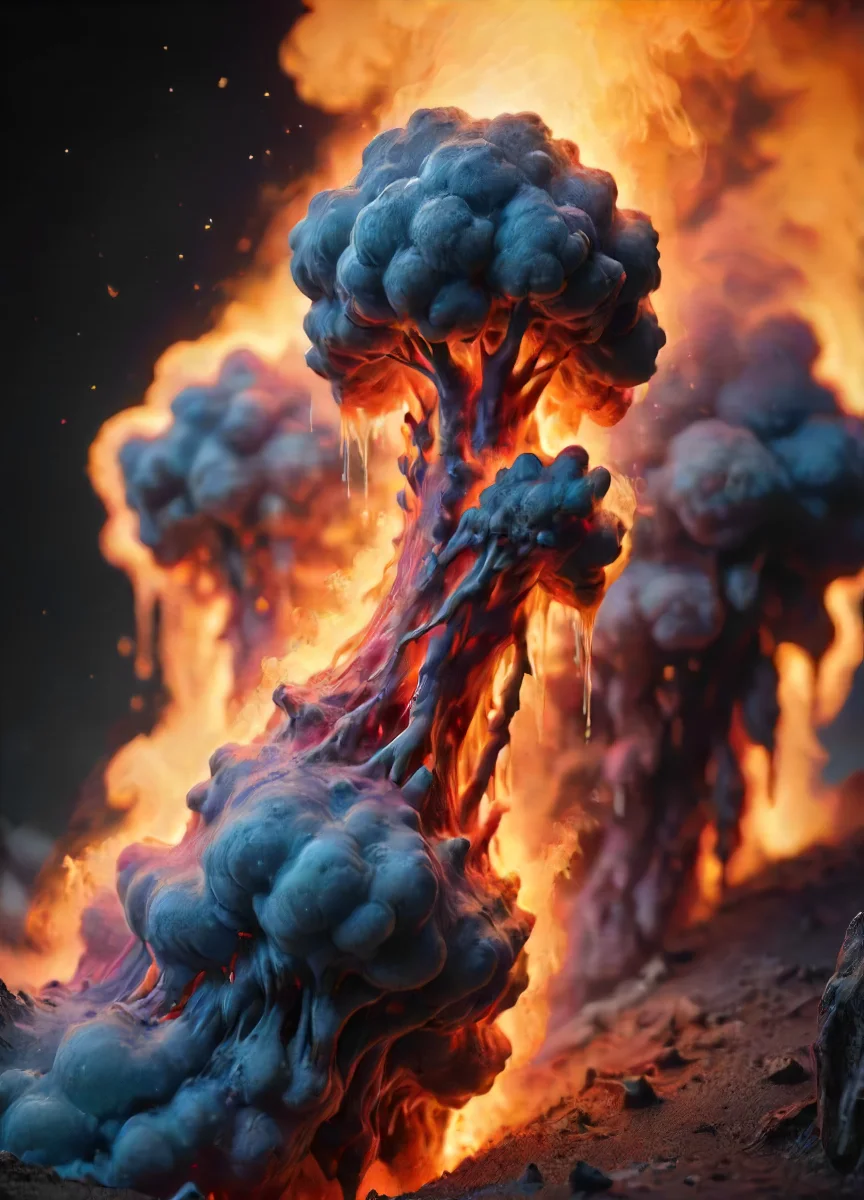 depiction of a three made out of cold nitrogen standing on a hill made out of hot glowing iron, intricate, detailed, <lora:- SDXL - frzrenit_red_hot_nitro_V2.0:.8>