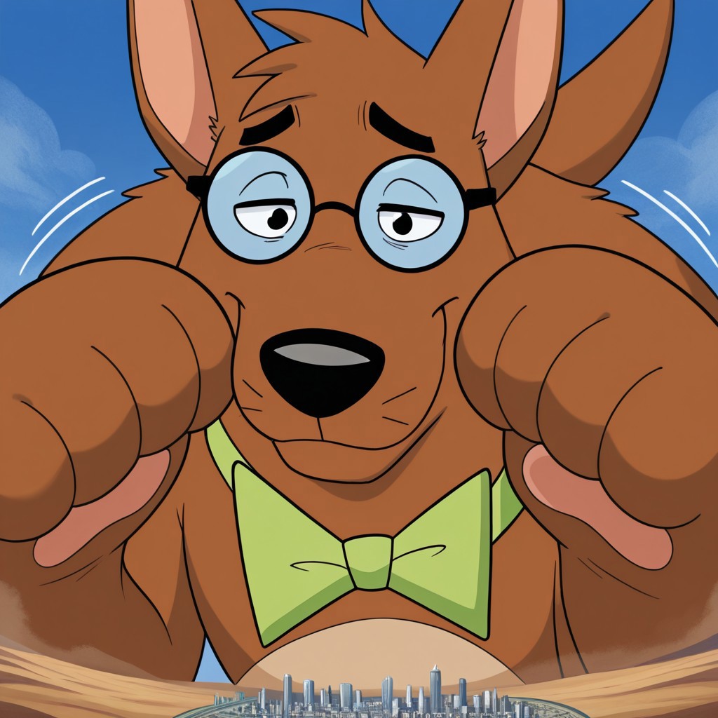 score_9, score_8_up, score_7_up, score_6_up, (source_furry), BREAK, high quality, detailed, best quality, amazing quality, 1boy,solo, furry male, anthro, Juniorsfather, furry, pointy ears, feral, canine, dog, black nose, brown body, brown fur,body fur,detailed cityscape, taking up the whole screen, newest, highres, masterpiece, extreme detail, giantess, male, landscape dwarfing,standing,impact, growth lines,close-up, looking down at viewer, smug, beige belly, sky, blue sky, day, tail, glasses, green bowtie, big paws, desert