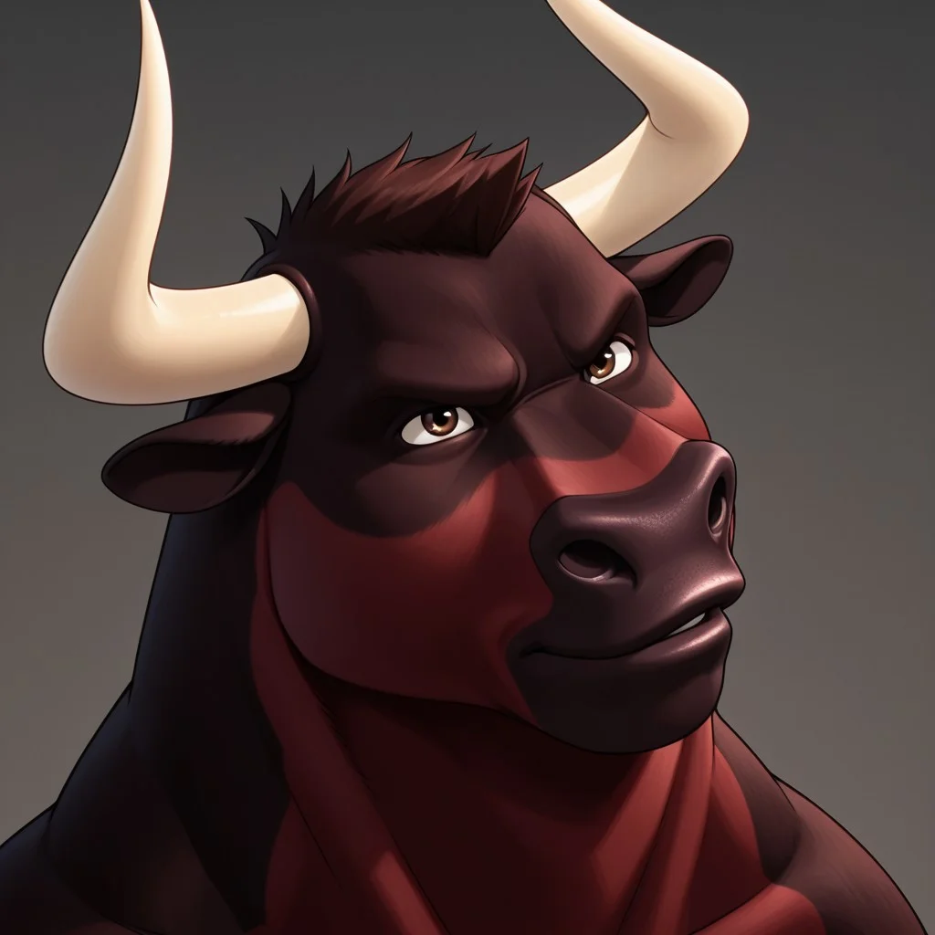 Guapo (Ferdinand), Bull, black and maroon bull, black and maroon fur, horns, Brown Eyes, Furry, solo