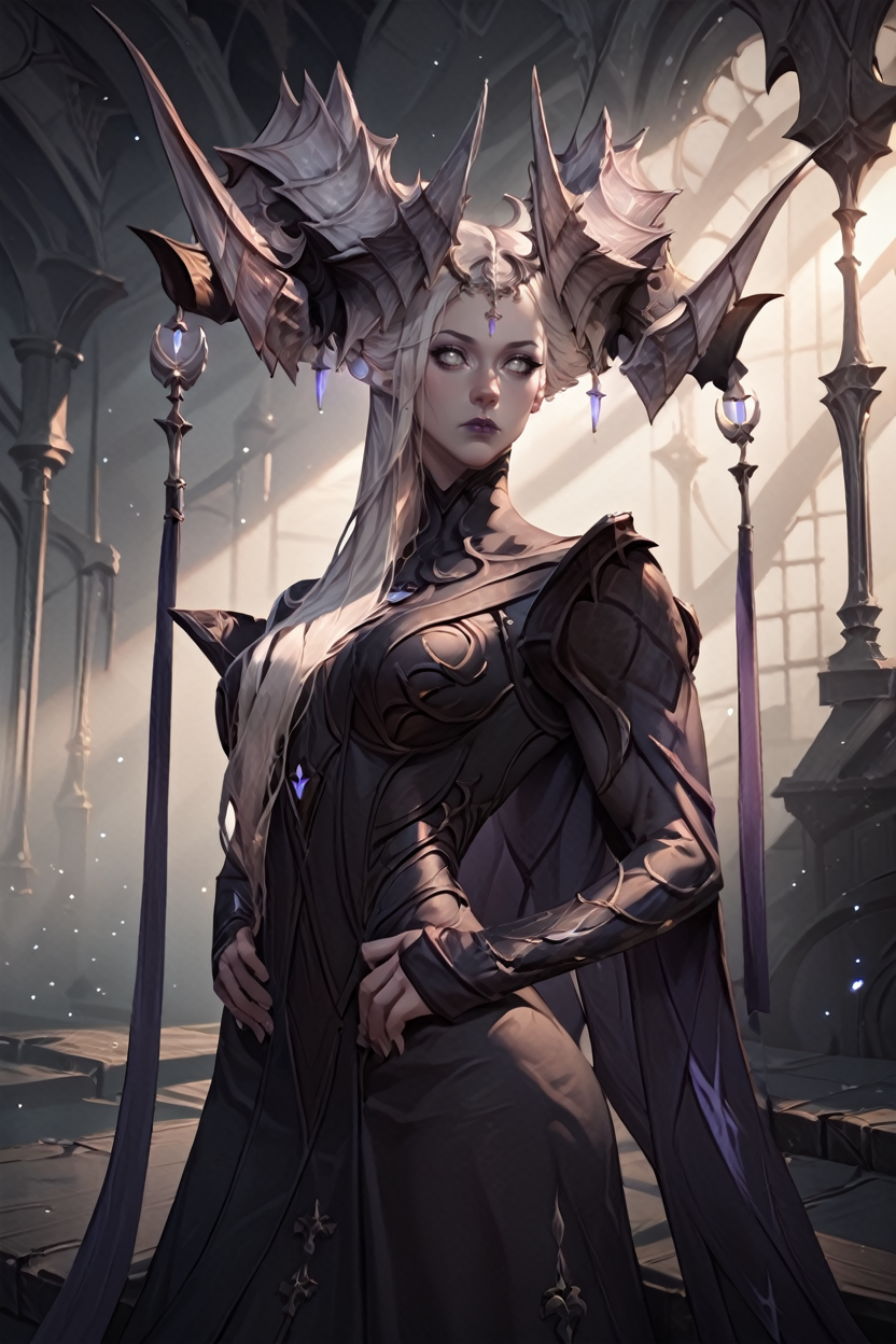 score_9, score_8_up, score_7_up
<lora:LABrelshaza:1.0>
LABrelshaza, 1girl, white hair, white eyes, demon horns, long hair, looking at viewer, fierce gaze, standing tall, hands on waist, leaning back slightly, industrial warehouse, dramatic lighting, dust particles