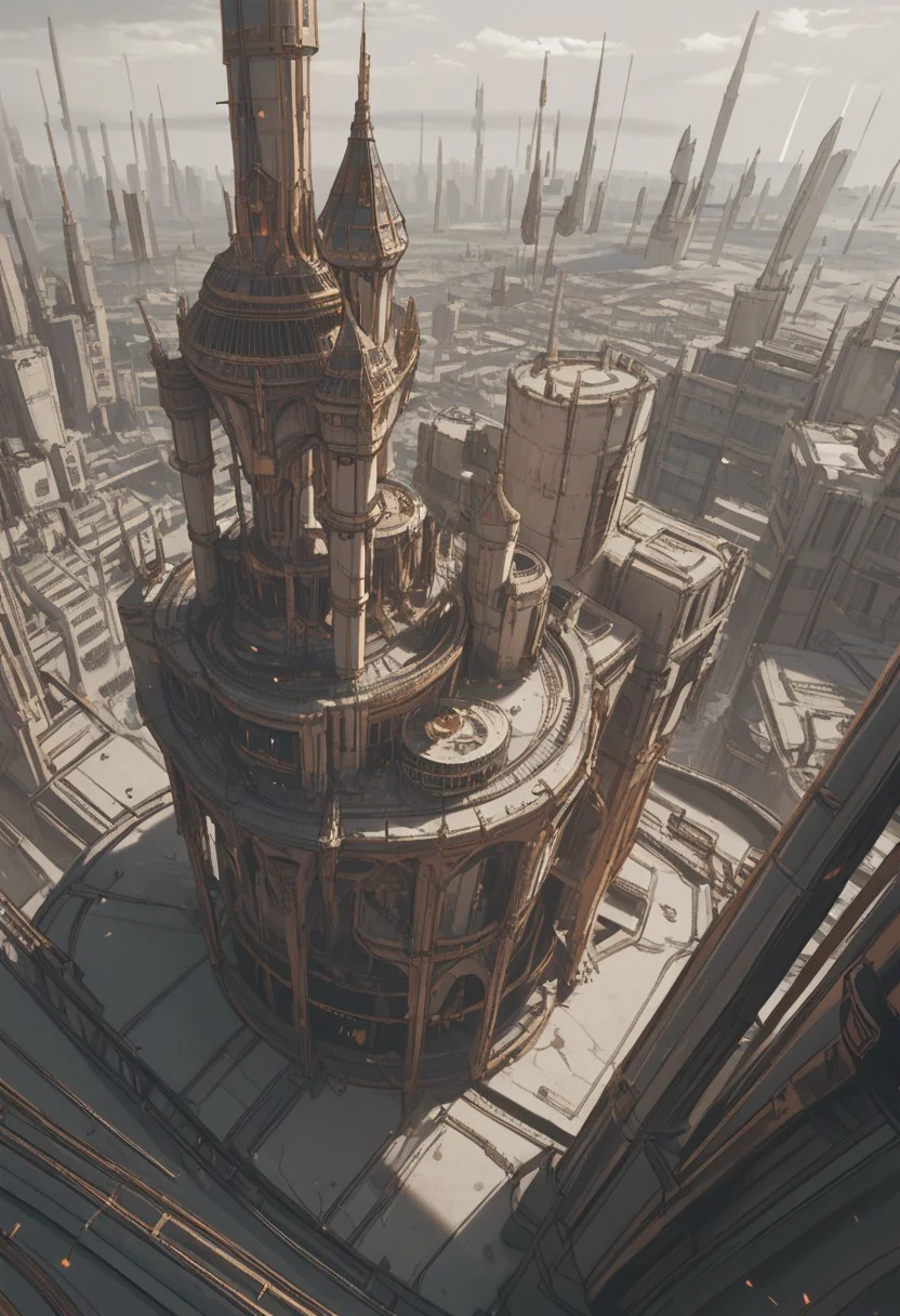 lazyup, albrecht, murmur, science fiction, gold, building, megastructure, towers, spires, above clouds