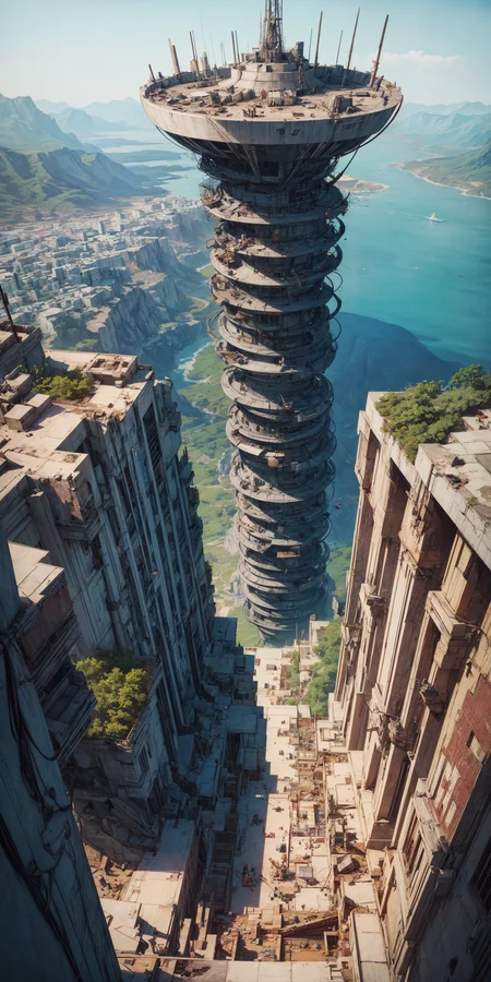 ultra-detailed graphic novel illustration of a landscape scenery, (aerial view:1.1),
empty unfinished construction site of a modern black-concrete multi-leveled tower on a cliff of a foreign planet,
(outstanding balconys:1.1), (high-tech theme:1.2), lush green alien flora,
BREAK,
MASTERPIECE, BEST QUALITY, HIGHLY-DETAILED, INTRICATE DETAILS,
HIGH-RES, 4K, SHARP FOCUS, SMOOTH SHADING,
<lora:detail tweaker 90 CA 15:1>, <lora:noiseOffset v2 epi 15:1>,
