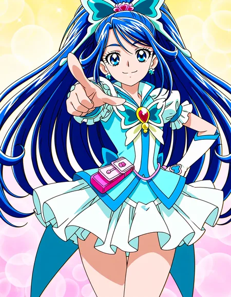 <lora:dmd2_sdxl_4step:1>,1girl,official style,masterpiece,best quality,newest,very aesthetic,highly detailed,high resolution,absurdres,highres,depth of field,super detailed skin,very awa,Anime,anime coloring,anime screencap,<lora:cure_aqua_v1:1>,cure aqua,thighs,abstract_background,smile,one eye closed,pointing_at_viewer,index_finger_raised,hand_on_hip,