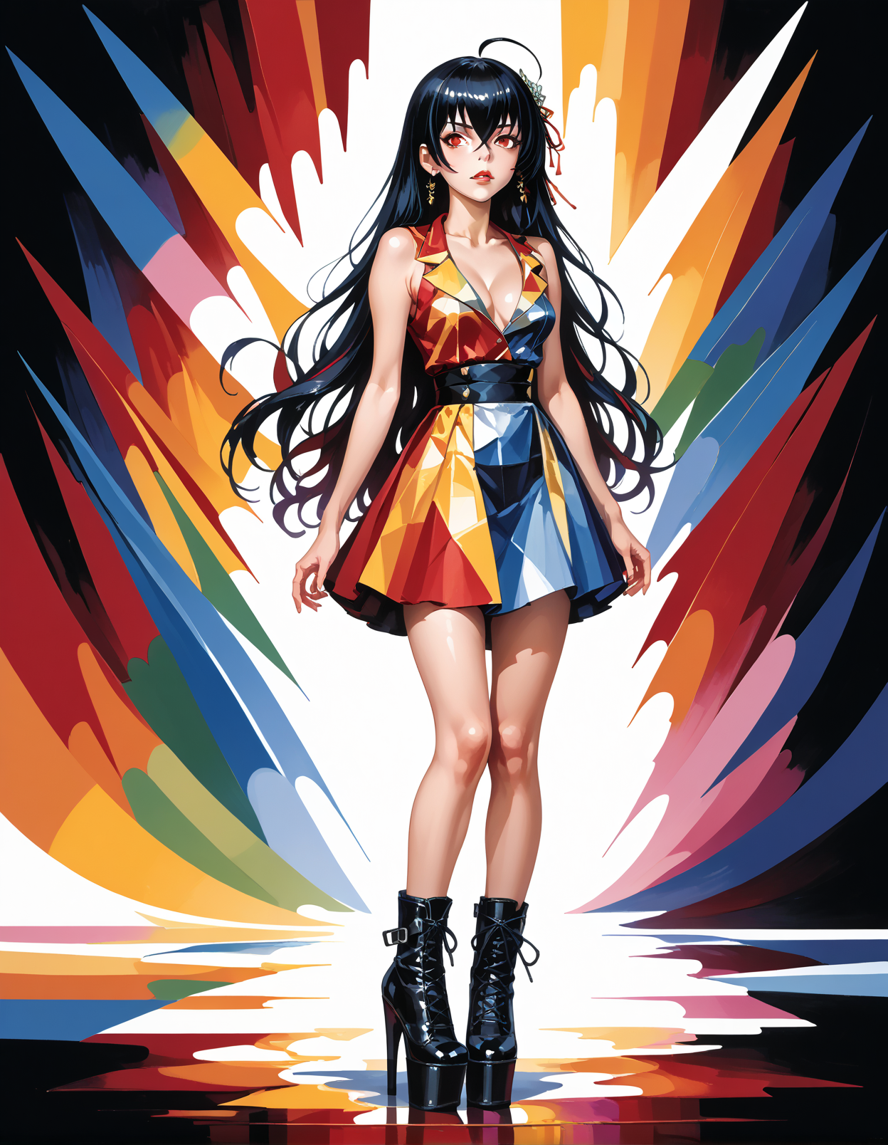 score_9, score_8_up, score_7_up, score_6_up, score_5_up, score_4_up, hud_m4x_4bstr4ct_styl, colorful, abstract, 1girl, taihou_\(azur_lane\), hud_pl3aser_ad0re1020, blue platform high heel ankle boots, <lora:hud_pl3aser_ad0re1020_XLP:0.8>, <lora:colorfulabstractpny:1>,