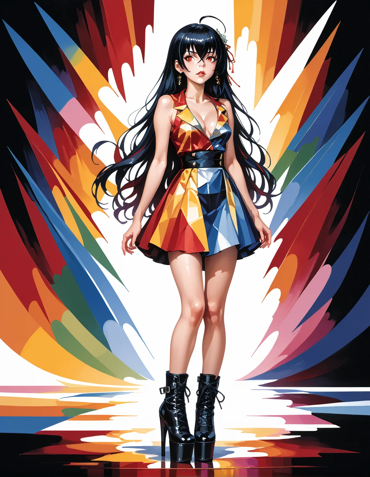 score_9, score_8_up, score_7_up, score_6_up, score_5_up, score_4_up, hud_m4x_4bstr4ct_styl, colorful, abstract, 1girl, taihou_\(azur_lane\), hud_pl3aser_ad0re1020, blue platform high heel ankle boots, <lora:hud_pl3aser_ad0re1020_XLP:0.8>, <lora:colorfulabstractpny:1>,