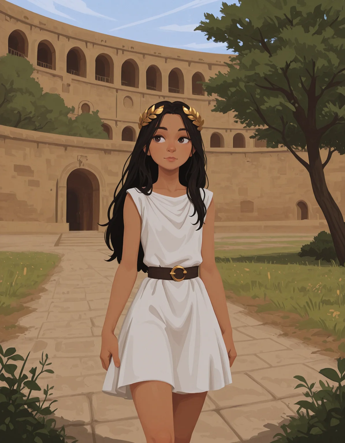 1boy,
no lineart,
trap, dark hair,
laurel crown,
nature, colosseum,
masterpiece <lora:Incase-Flatstyle_Illust:0.6>