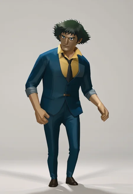 score_9, score_8_up, score_7_up, source_anime, 1boy, solo
<lora:zs_WindWakerStyleXL:1> windwakerstyle, 3d, full body, white background
<lora:cowboybebop_spike_ponyXL:1> spikespiegel, formal, suit, jacket, necktie, pants