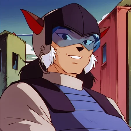 score_9, score_8_up, score_7_up, score_6_up, score_5_up, score_4_up, BREAK, <lora:Felina_Feral:1>, felinaferal, visor, solo, smile, animal ears, white hair, helmet, two-tone hair, brown fur, body fur, cat girl, cat ears, black hair, furry female, 1girl,